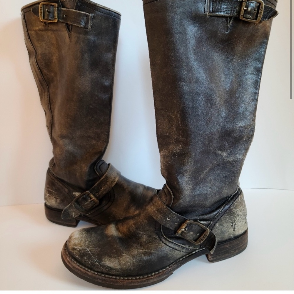 Frye Engineer Veronica Slouch Leather Distressed Boots
